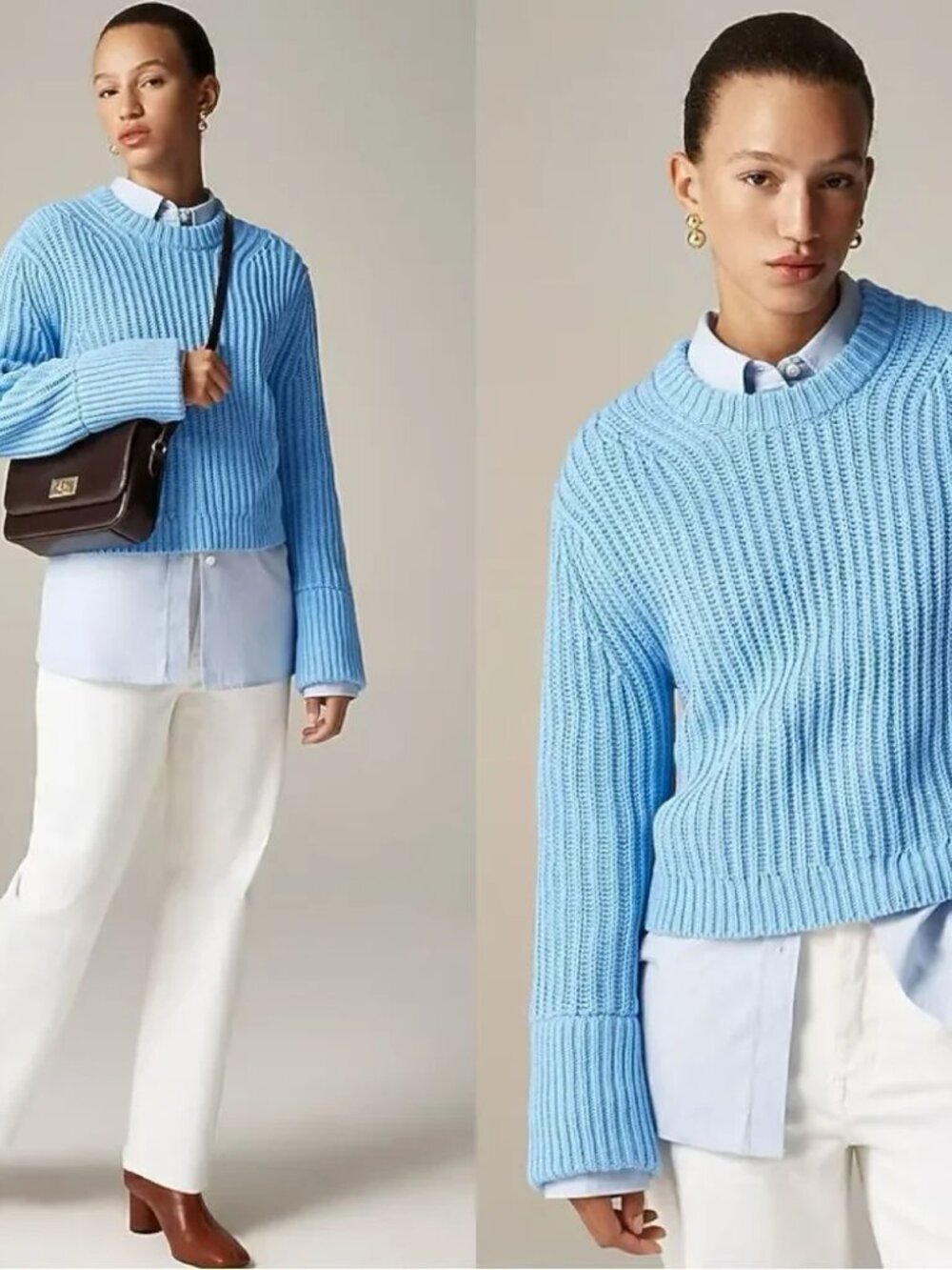 J.Crew Heritage Cotton Fisherman Crewneck Sweater Chunky Knit Blue Sz Small